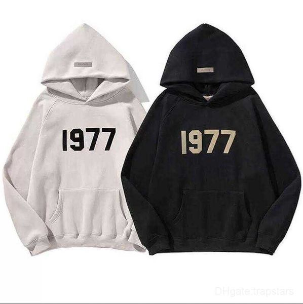 

classic men's hoodies sweatshirts oversized 1977 flocked 100% cotton loose couples fashion hip hop hoodie women, Black