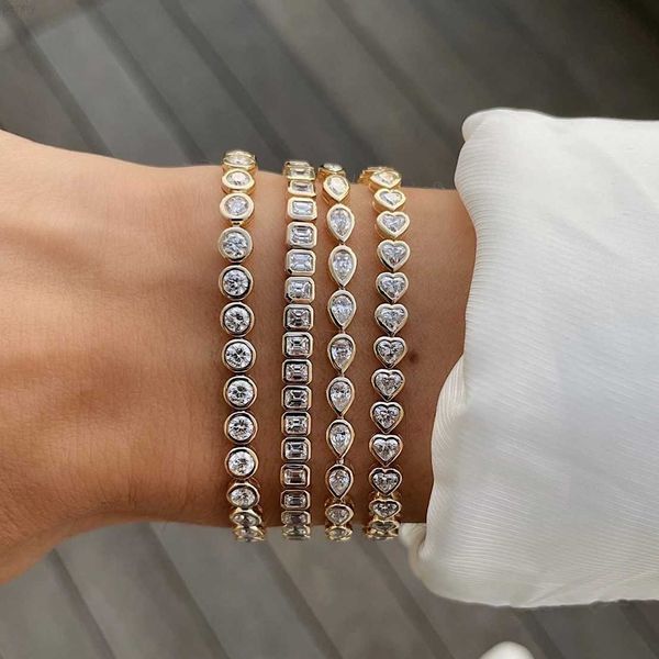 

2023 new fashion silver gold plated luxury jewelry bling iced out 5a cz geometric various shaped bezel tennis bracelet