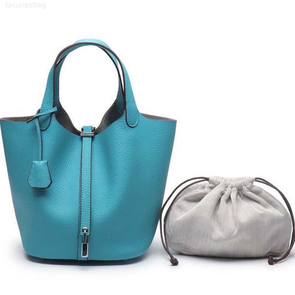 

designer luxury bag lychee grain layer cow women's vegetable basket lock bucket leather handbag6ju21rar picotin