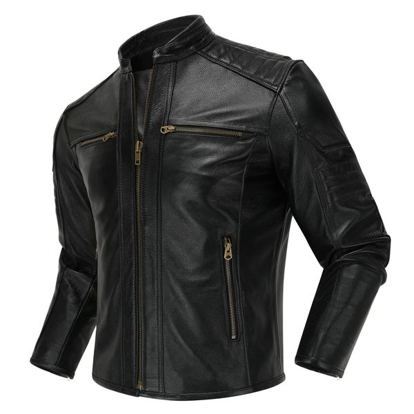 

men's leather faux 2023 pilot jacket 100 layer cowhide genuine short motorcycle suit riding coat sashion 230404, Black