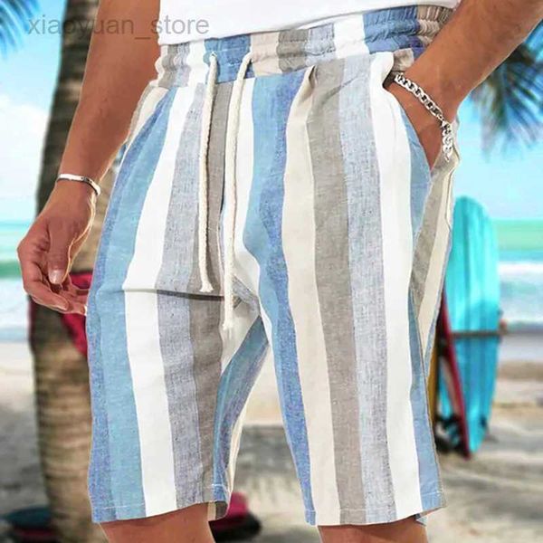 

men's shorts 2023 striped print trousers sweatpant casual men mid waist drawstring beach pants mens clothing loose pockets shorts leggi, White;black