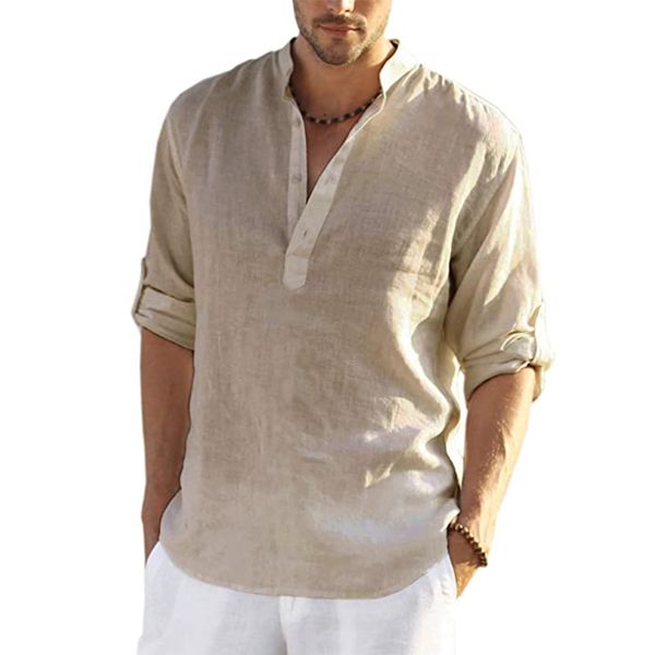 

men's casual shirts blouse cotton linen loose long sleeve tee spring autumn handsome 230404, White;black