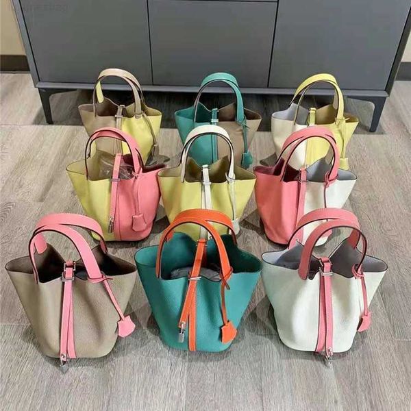 

designer luxury and product colored vegetable basket baotou layer cowhide handbag water bucket bag fashionr64il3nr picotin