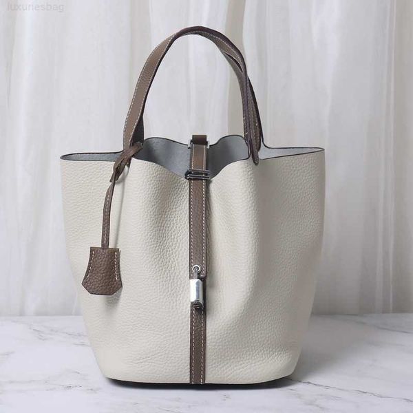 

designer luxury bag lychee grain layer cow women's vegetable basket lock bucket leather handbagtv34umyi picotin
