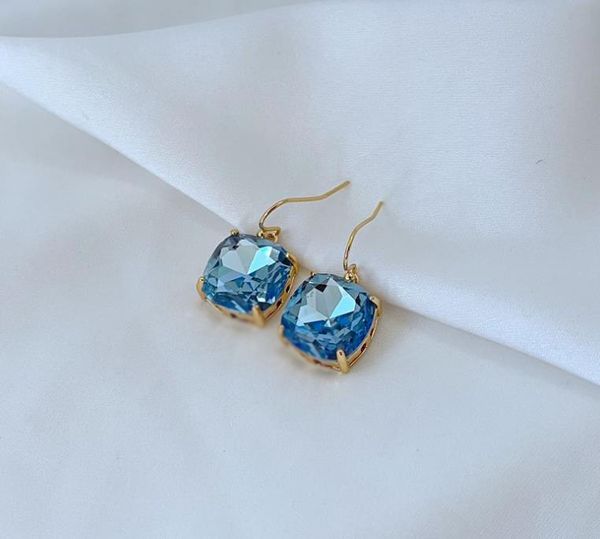 

20ss white stud luxury classic blue stud brand designer geometric enamel flower rhinestone color square rhinestone earrings jewelry with blu, Golden;silver