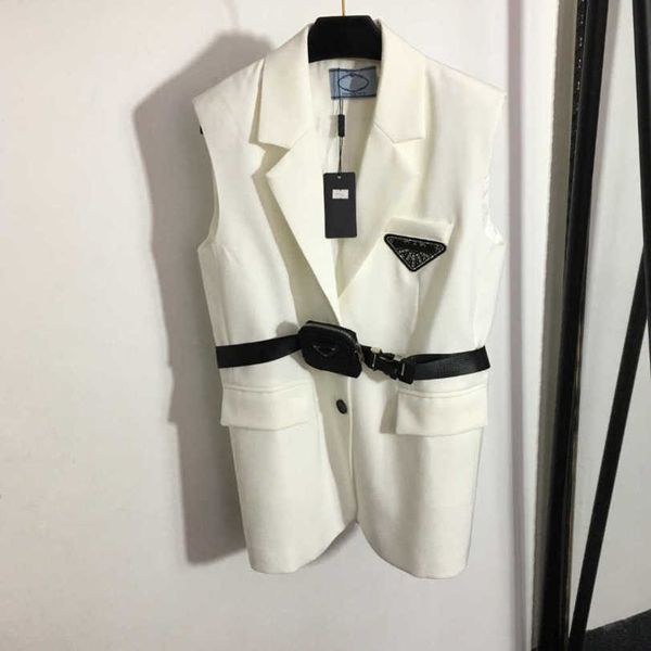 

23ss womens jacket womens designer clothing drill letter zipper fanny pack safety buckle belt gathered waist suit vest coat women clothes a1, Black;brown