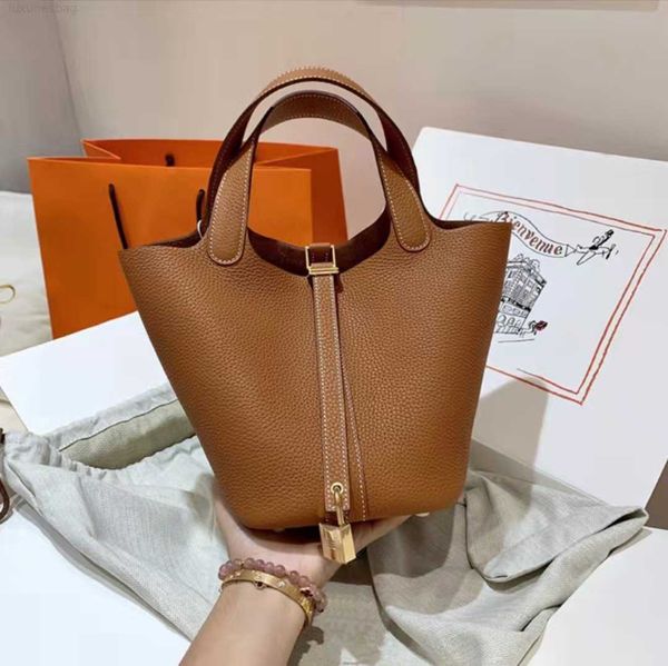 

designer luxury h vegetable basket togo layer cowhide litchi pattern female handheld oblique cross bucket wedding bagef89 picotin