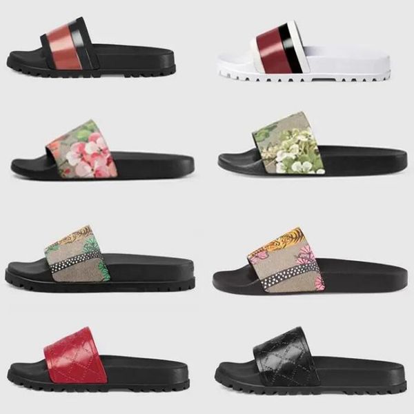 

women designer slippers rubber slides sandal flat blooms strawberry slipper green red white web fashion mens sliders beach flip flops flower, Black