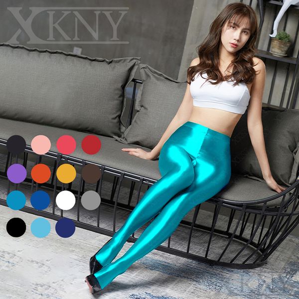 

twopiece separates xckny satin oil glossy leggings tight high waist shiny smooth pants stretch hip lift color bodybuilding 230403