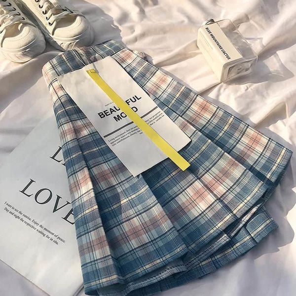 

skirts summer plain fold skiing women's high waist jk prep punk skiing korean kawaii girls' a-line dress 230404, Black