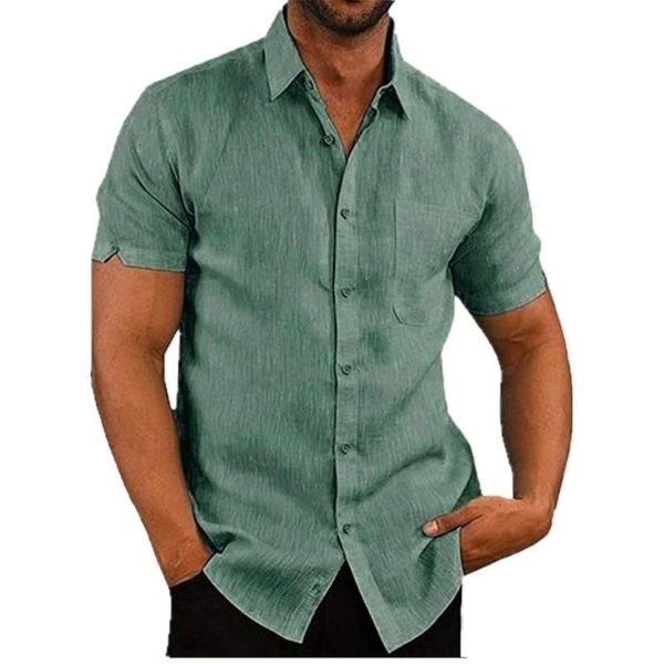 

men's casual shirts men single breasted cardigan shirt elegant solid color mature male daily 2023 summer short sleeve polo neck blouse, White;black