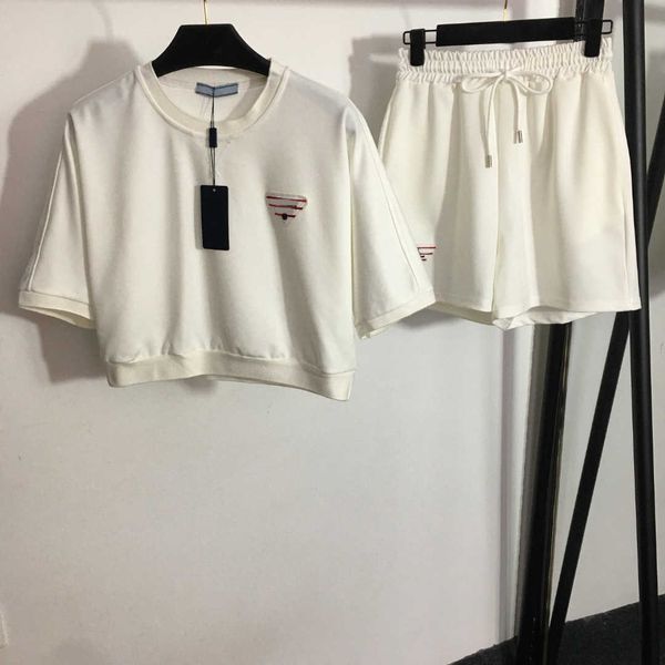 

23ss womens designer clothing women shorts sets letter striped logo short sleeve short style t-shirt elastic waist casual shorts set women c, White