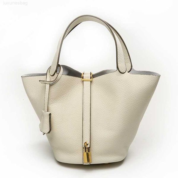 

designer luxury bag style leather hand for middleaged mother simple and fashionable bucket large capacity vegetable basket women's baga