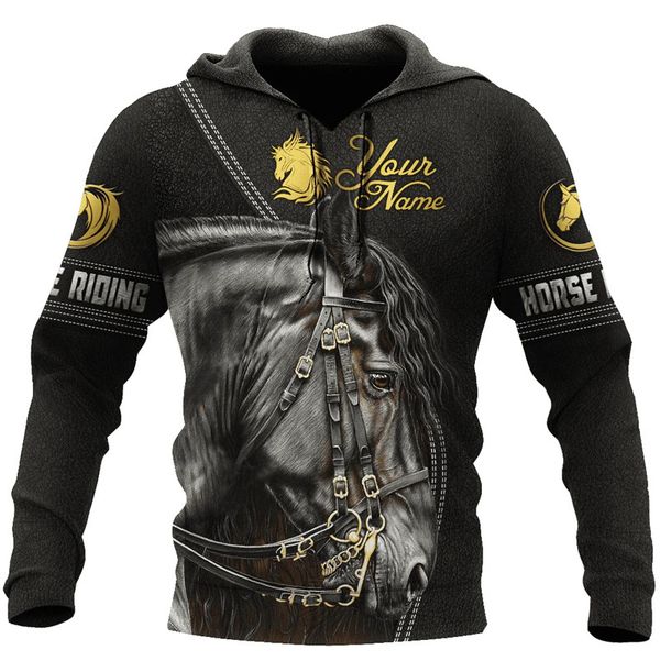 

fashion personalized name competitive black horse 3d printed men's hoodie autumn zip hoodie casual sweatshirt
