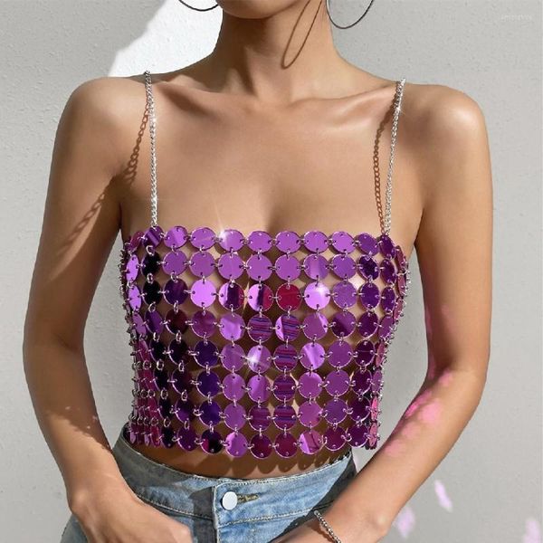 

women's tanks sequin bra tank halter purple shiny vest camis nightclub party bustier sling cover up for women 2023, White