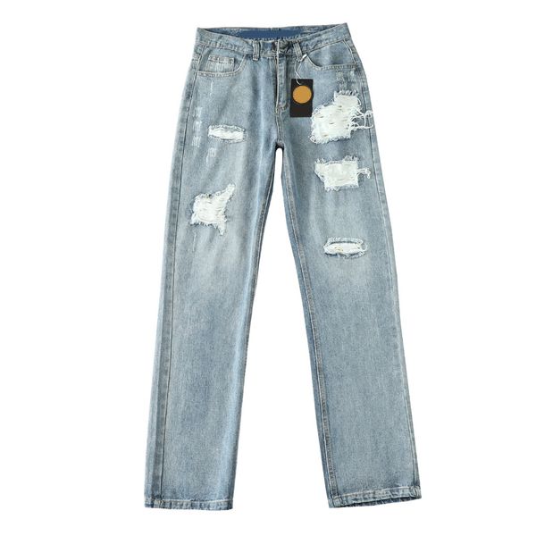 

2023 new designer men's jeans smiling denim pant pants men loose handsome tide brand ripped straight leg son luxury vintage jeans, Blue