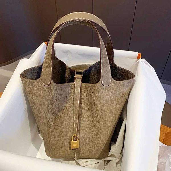 

designer luxury vegetable head layer cowhide bucket fashion hand mother's basket women's bag leatherhad3clsp picotin