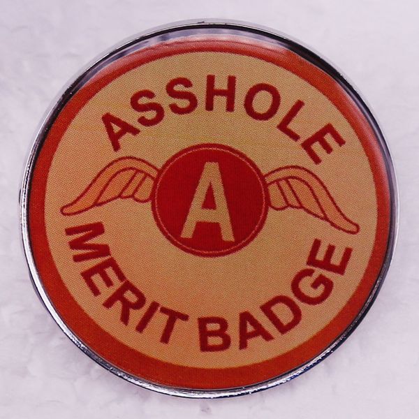 

asshole merit badge cute anime movies games hard enamel pins collect metal cartoon brooch backpack hat bag collar lapel badges, Blue