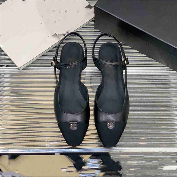 

fashion dress shoes channel women leather high heel metal buckle letter logo wedding party business casual flat shoes 05-011, Black
