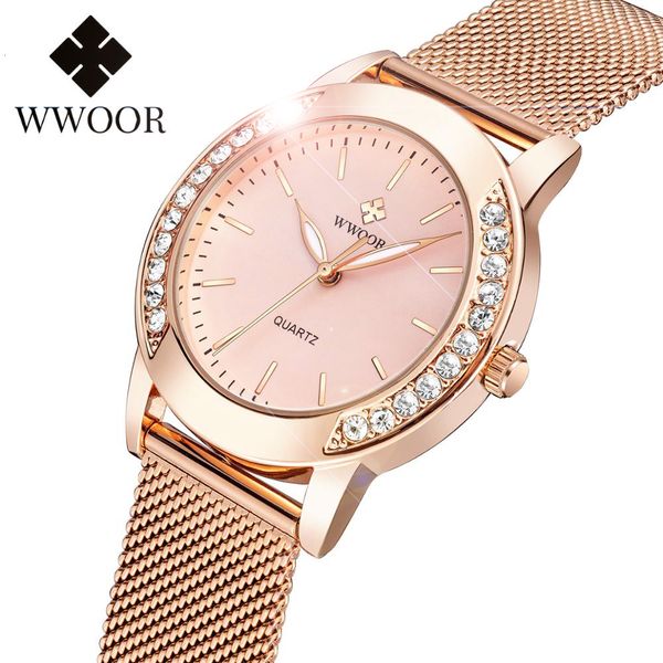 

women's watches wwoor luxury diamond ladies brand fashion quartz wrist rose gold mesh band bracelet for 230404, Slivery;golden
