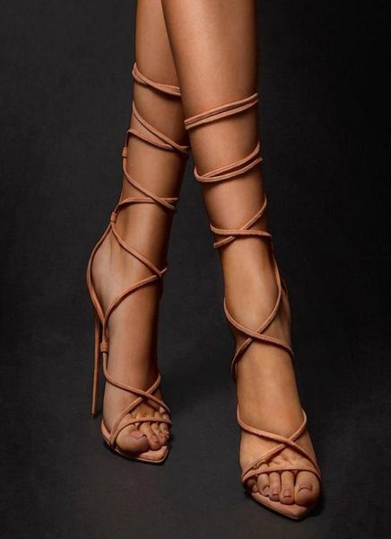 

fashion sandals women 2021 new summer pointy ankle strap stiletto heels 12cm high heels women open shoes large size 34454328676, Black