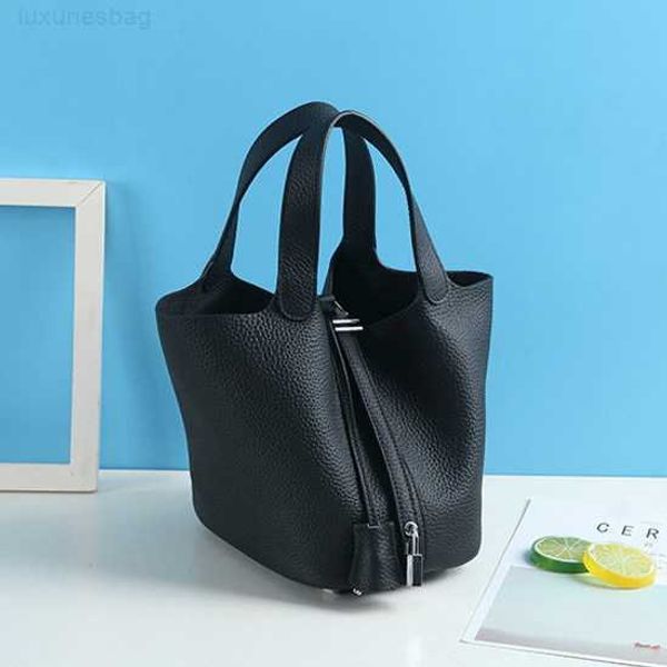

designer luxury bag h first layer lychee grain cow leather bucket silver buckle fashion portable vegetable basket women's bagkg2id4rh p