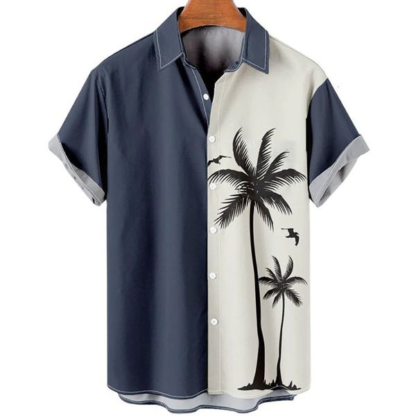 

men's casual shirts hawaiian summer 3d coconut tree printed for holiday short sleeve beach tee oversized blouse 230404, White;black