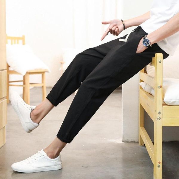 

men's pants mens cotton and solid color casual japanese sports slim feet, Black