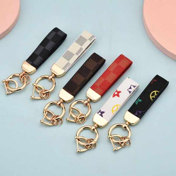 

luxury leather plaid keychain classic exquisite designer car keyring zinc alloy lanyard gift jewelry accessories 18style, Silver