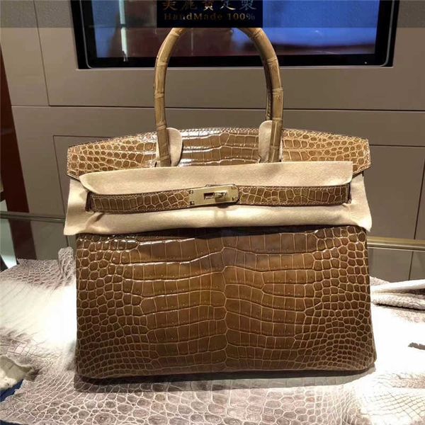 

birkins h handmade crocodile leather bag 30cm women's handbag khaki ayw