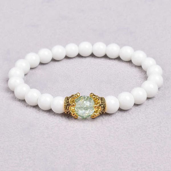 

charm bracelets white natural stone crown beads bracelets men women yoga gold alloy accessories charm jewelry handmade elastic pulseira homm, Golden;silver