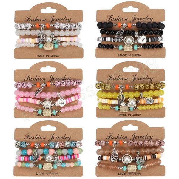 

bohemian crystal pearl beads strand bracelets for women girls elastic rope chain leaves heart bracelet pulseira feminina, Golden;silver