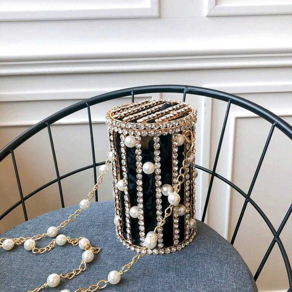 

evening bag cylindrical pearl rhinestone bags women small metal cage party purs