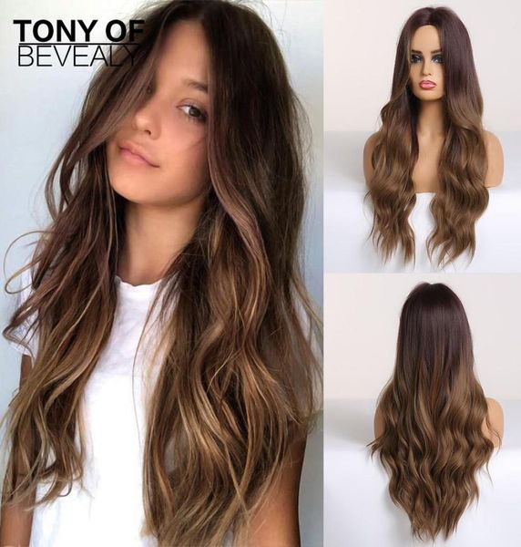 

hairsynthetic black long water wavy synthetic ombre brown middle part natural hair for women cosplay heat resistant fiber3479671