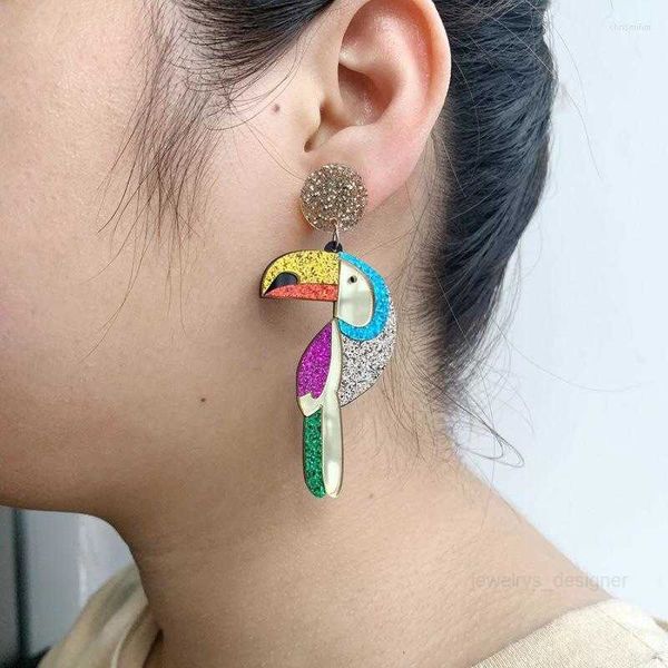 

designer earring dangle earrings fashion exaggerated colourful glitter parrot creative retro acrylic e22649, Silver