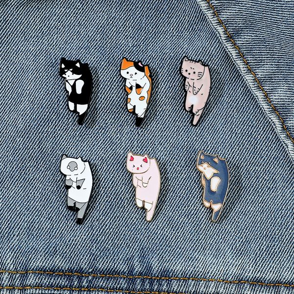 

lazy cat series hanging kitten alloy paint brooch cute anime movies games hard enamel pins collect metal cartoon brooch backpack hat bag col, Blue