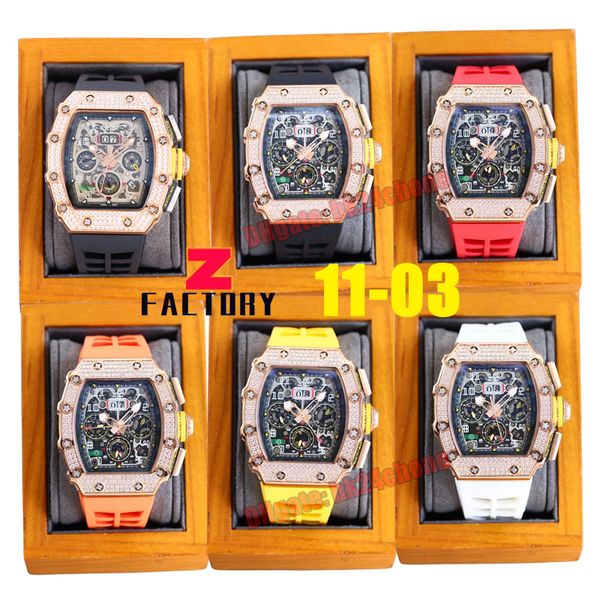 

z factory watches zf 11-03 rose gold diamond bezel miyota automaticr men watch skeleton dial rubber strap gents wristwatches, Slivery;brown