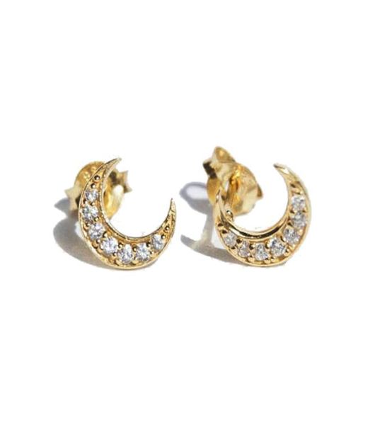 

christmas gift cute silver moon stud earring paved clear cubic zirconia cz stone lovely sweet small crescent moon stud for girl1307838, Golden;silver