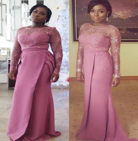 

lace beaded 2019 arabic bridesmaid dresses long sleeves mermaid satin maid of honor dress fuchsia evening gowns for mother of6284816, White;pink