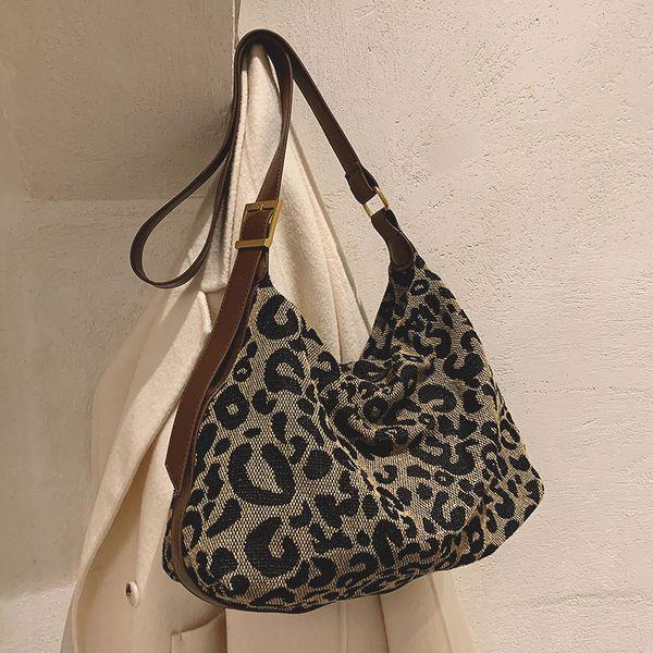 

popular bucket high capacity bag for women 2023 new network red retro leopard pattern one shoulder underarm bag tote crossbody bag