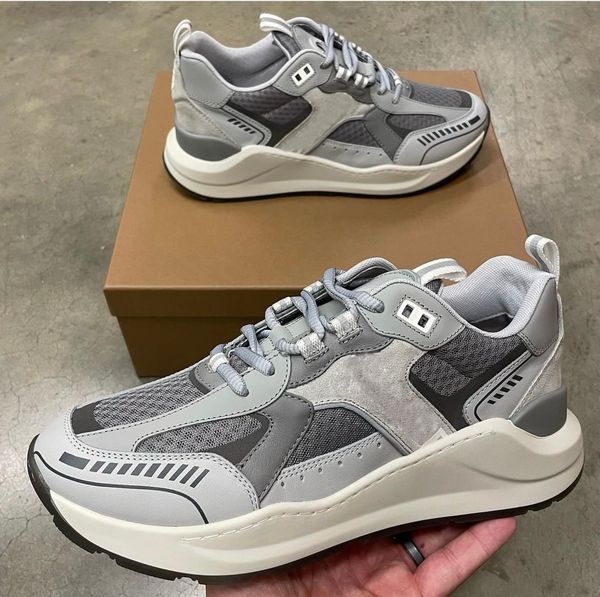 

2023s/s vintage chunky sneakers shoes men check cotton suede and mesh logo print outdoor runner sports eu38-46 original box, Black