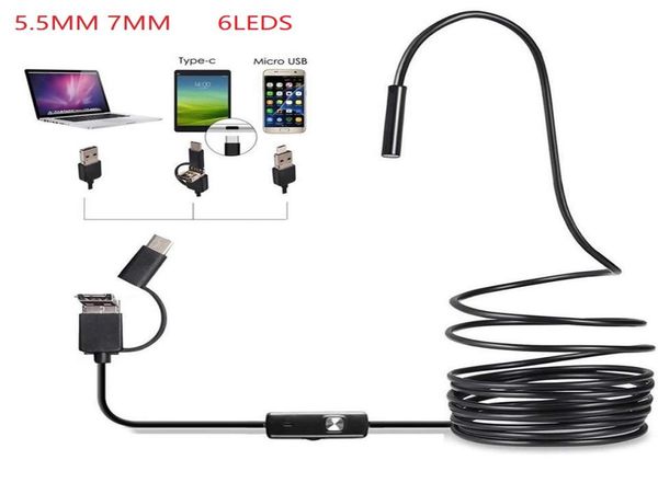 

55mm 7mm mini usb endoscope camera hd 3 in 1 mirco usb typec endoscope with 6 led waterproof inspection borescope camera9213131