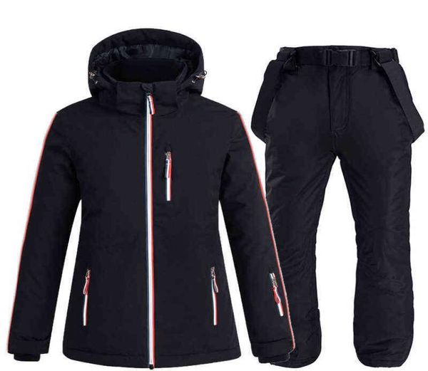 

30 pure color ski suit for women windproof waterproof snowboard jacket sets winter snow costumes ski jacket strap snow pants 224551402