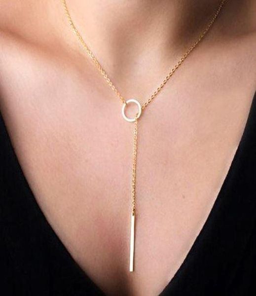 

romantic women accessories fashion gold plated metal chain bar circle lariat necklace long strip pendant necklaces jewelry eh04516657, Black