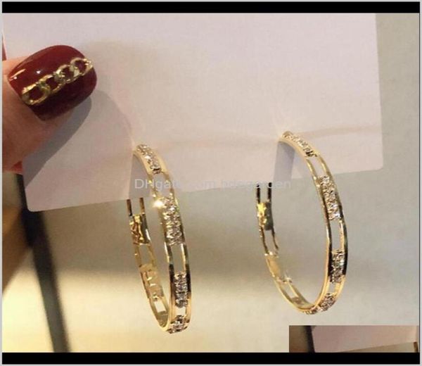 

hie golden round crystal hoop earrings for women bijoux geometric rhinestones earring statement jewelry party gifts qpkm6109546, Golden;silver