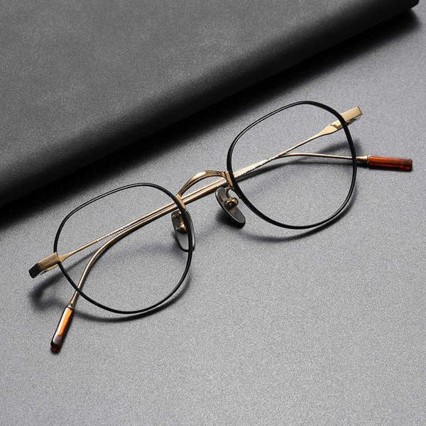 

designer sunglasses sunglasses for women pure titanium hand-made 80803 irregular eyeglass frame art can be equipped with short-sighted anti, White;black