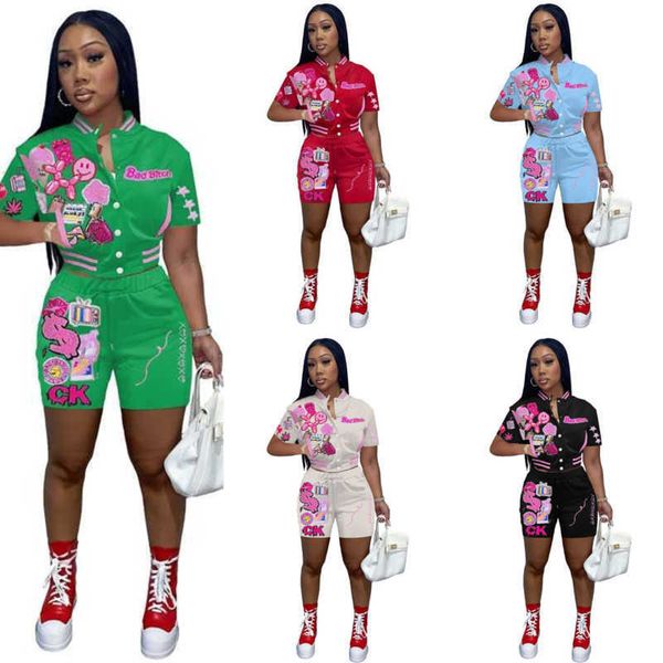 

designer womens tracksuits button threaded two piece set print personalized fashion short sleeved shorts outfits, Gray