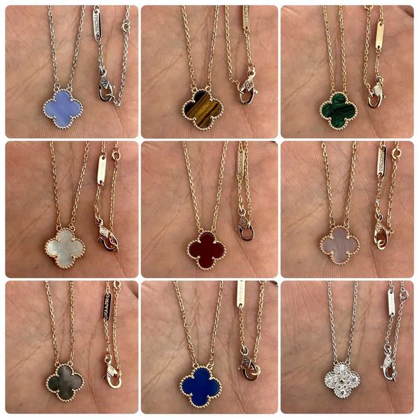 

high version lucky flower collar necklace needlework chalcedony 18k rose gold steel double-sided fanjia four leaf clover pendant, Silver