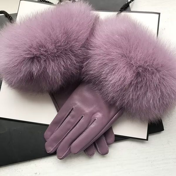 

Designer Leather Gloves real fox gloves fashion Solid Mittens fingerless winter gloves for Ladies girls soft warm Chrismas gifts Windproof Antifreeze