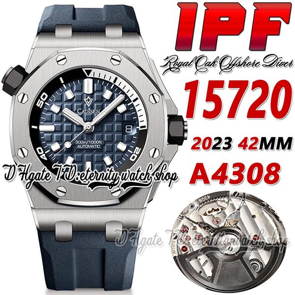 

ipf ip15720 diver a4308 automatic mens watch 42mm stainless steel case blue textured dial stick markers rubber strap 2023 super edition eter, Slivery;brown